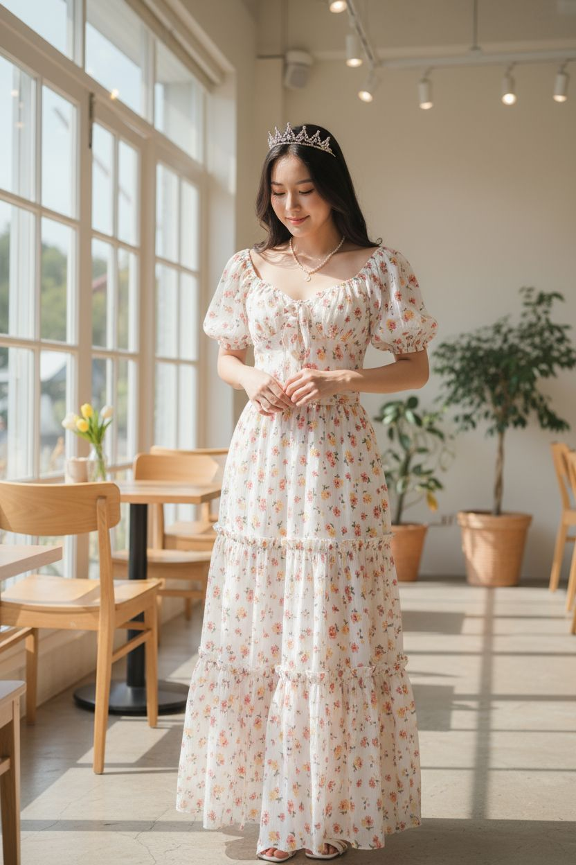 AGL S00019 Chiffon Set 2 Piece Blouse and Long Skirt