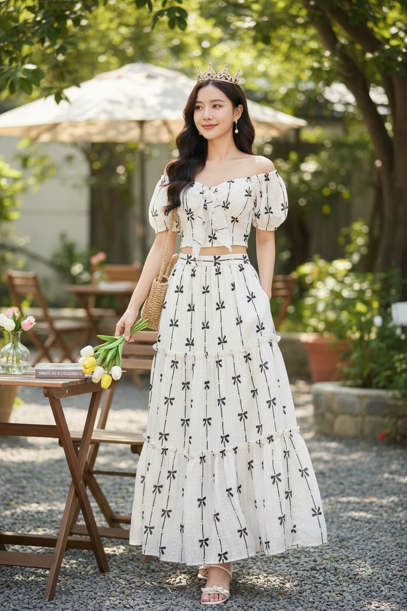 AGL S00019 Chiffon Set 2 Piece Blouse and Long Skirt