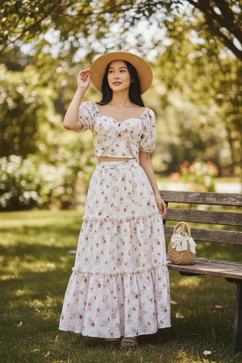 AGL S00018 Chiffon Set 2 Piece Blouse and Long Skirt