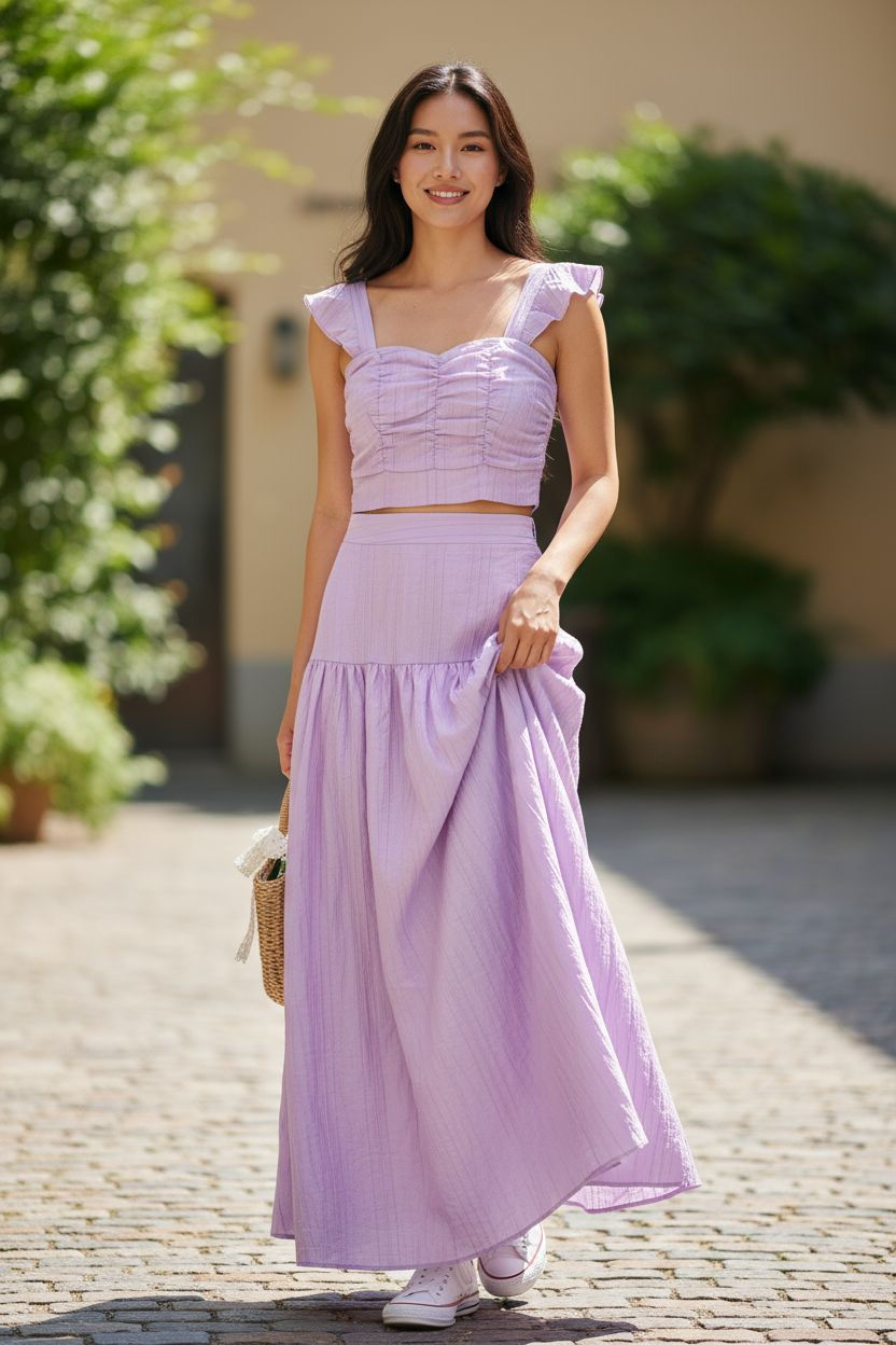 AGL S00021 Linen Set 2 Piece Blouse and Long Skirt