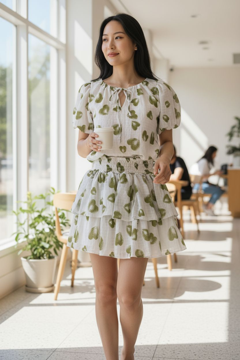 AGL S00017 Chiffon Set 2 Piece Blouse and Skirt